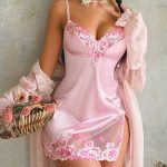 FloralLove Wedding Embroidery Ladies Sexy Nightdress 2 Pieces Set
