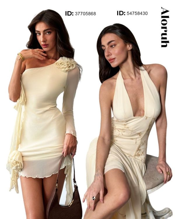 Aloruh 1pc Women Romantic Date Night Halter Neck Tie-Dye Bodycon Umbrella Dress