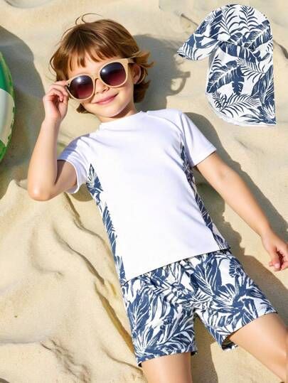 SHEIN 3-Piece Set Of Casual Sports Swimsuit For Little Boys
