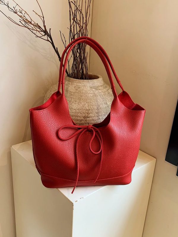 2pcs Fashionable Casual Style Solid Color With Inner Purse Large Capacity Top Handle Tote Bag