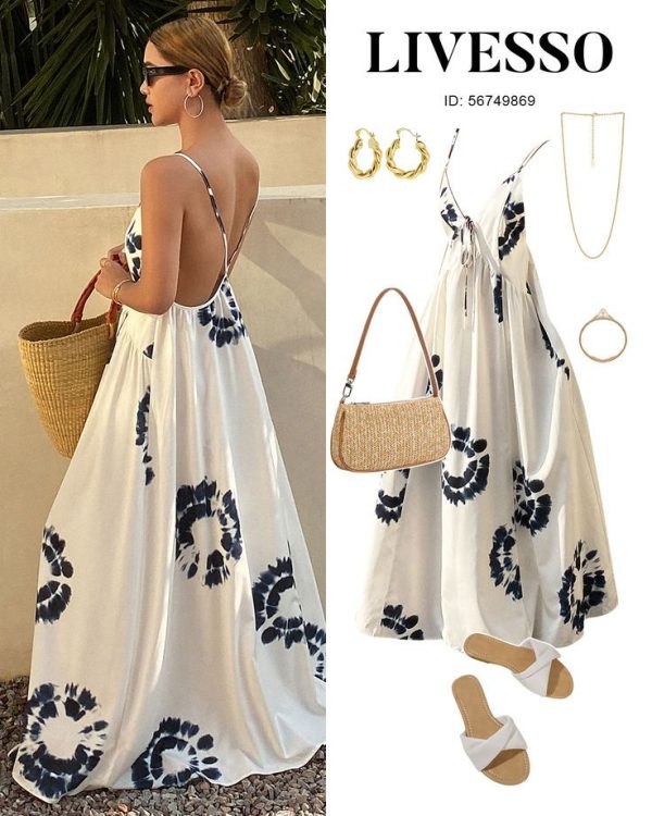 Livesso Full Floral Print Spaghetti Strap Dress