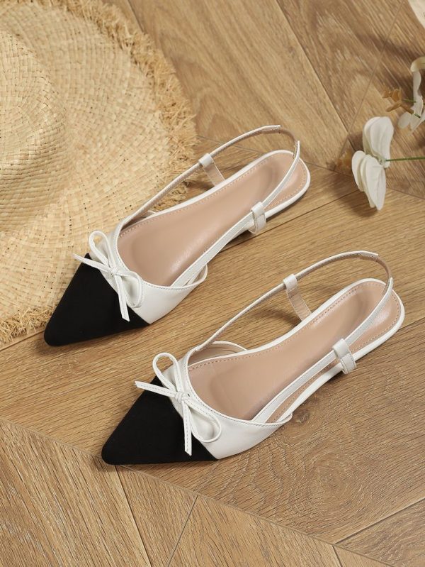 Women's Fashion Versatile Color Block Soft Leather Soft Sole Retro Pointed Toe Flats