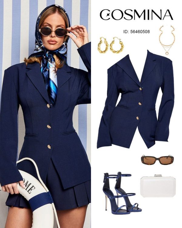 COSMINA Women's Elegant Cinched Waist Blue Lightweight Blazer