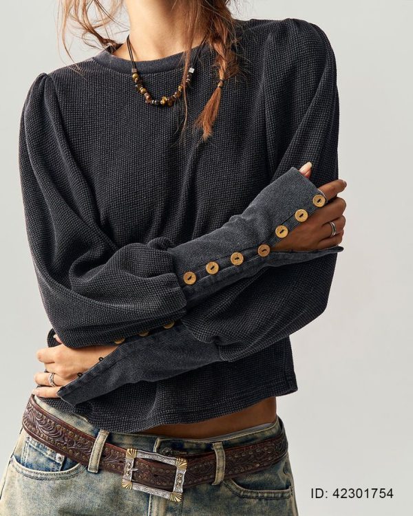 Bohemela Women's Casual Solid Color Knit Crewneck Long Sleeve Regular Fit T-Shirt