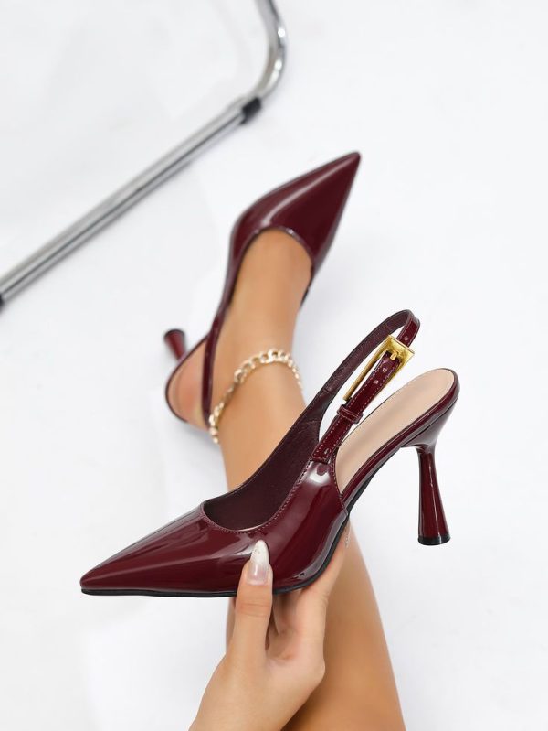 Women's Pointed Toe High Heel Leather Slingback Shoes