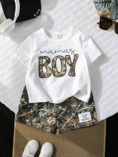 SHEIN 2pcs/Set Baby Boys' Casual Comfy Cute Parent-Child Pattern & Camouflage Set
