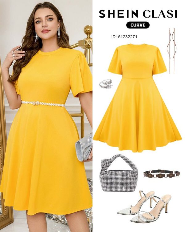 SHEIN Clasi Plus Size Elegant Ginger Short Sleeve Romantic Dress