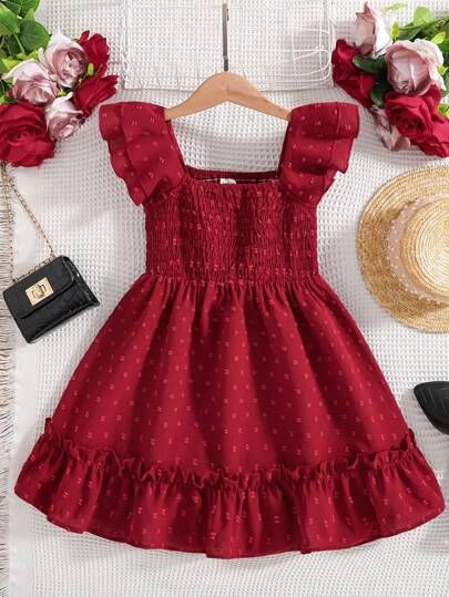 SHEIN Young Girl Shirred Cap Sleeve Cute Dress Young Girls Dresses