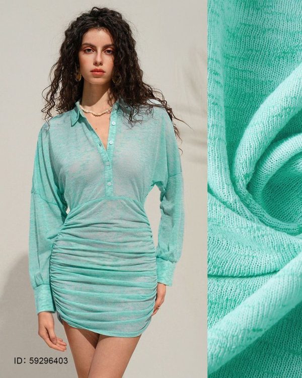 Arave Women's Solid Color Drop Shoulder Long Sleeve Shirt Collar Pleated Short Dress