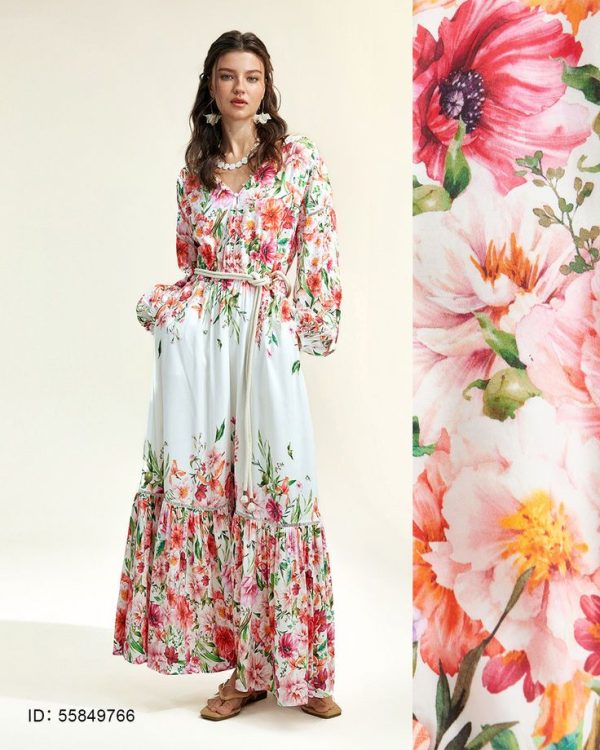 Arave French Retro Vacation Palacial Style V-Neck High-Quality Maxi Dress