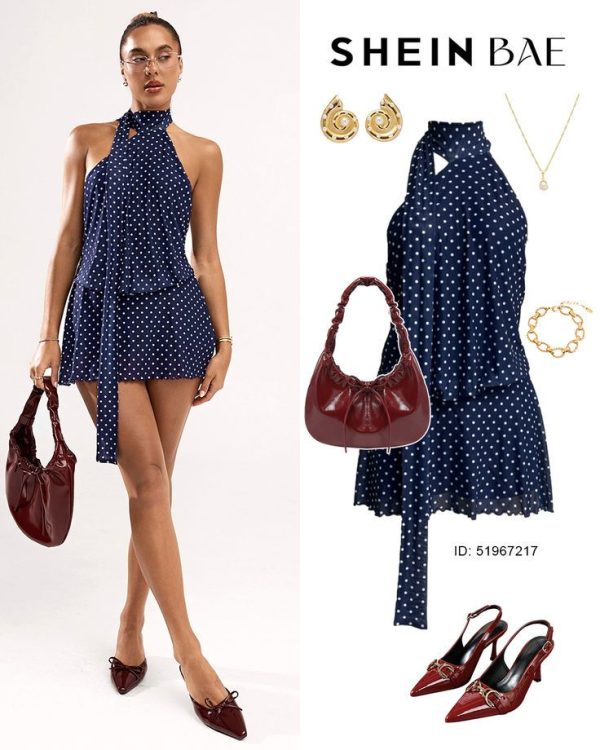 SHEIN BAE Women Polka Dot Print Backless Casual Sleeveless Dress