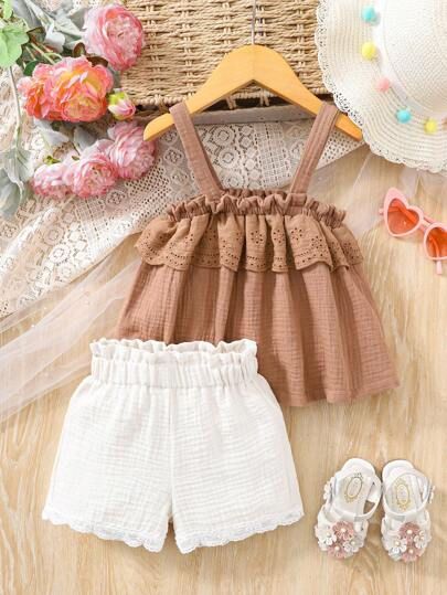 Baby Girl Solid Color Camisole Top And Shorts Simple Fashion 2-Piece Set
