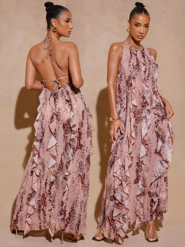 Hauture Women Clothes, Women's Mauve Long Dress Sleeveless With Ruffles Simple Fashion Daily Casual