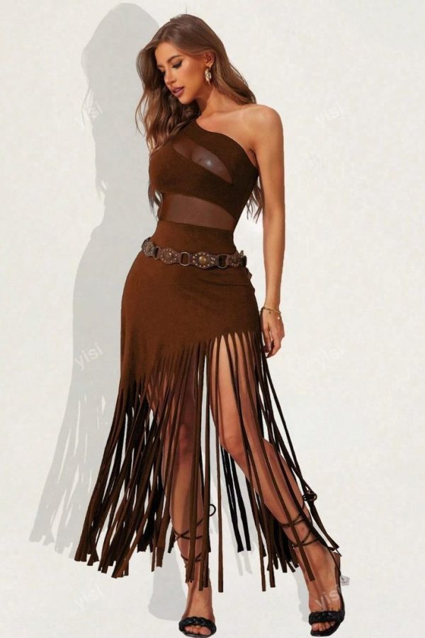 Sexy Retro Fringe Dark Asymmetrical Festival Dress