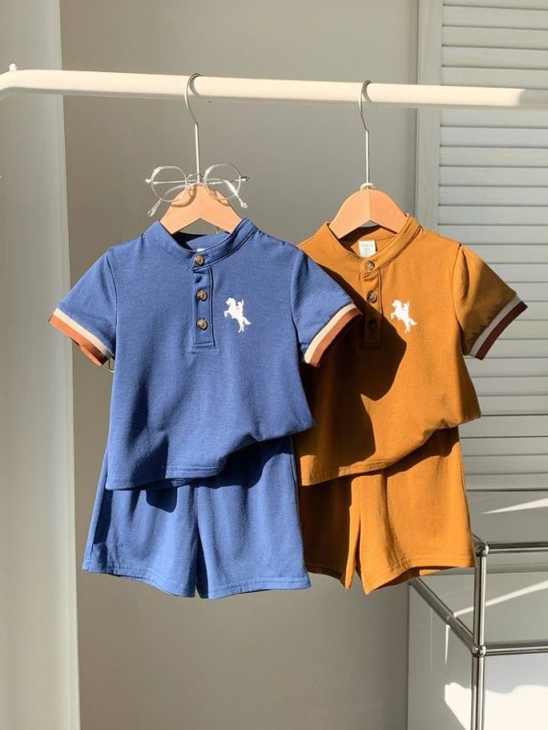 SHEIN 4pcs/Set Baby Boys/Girls Casual Sporty Cartoon Print Color Block Polo Shirt