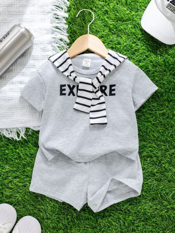 SHEIN 3pcs/Set Baby's Letter Graphic Soft Knit Round Neck Short Sleeve Raglan Tee