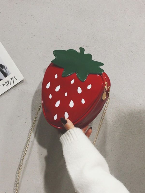 Cartoon Pu Leather Strawberry Design Fashionable Cute Dating Gift Shoulder