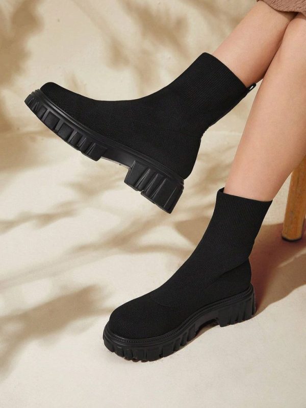CUCCOO BASICS Women Shoes Fashion Minimalist Knit Platform Sock Black Boots For Summer Vacation Shoes Summer Back To School Shoes College Student Shoes Christmas Fall New Year Holiday