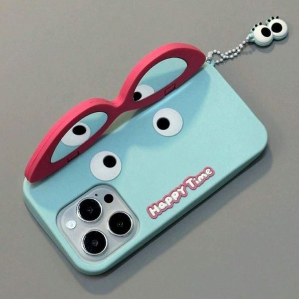 Japanese And Korean Silicone Funny Sunglasses Flip Mirror Mobile Phone Case Compatible With Apple 15 Pro Max/ IPhone 14 Pro Max/ New 13/ Teen Girls/ Couples / Creative 12/ Anti-Drop 11/ 15 Full Cover Protective Case