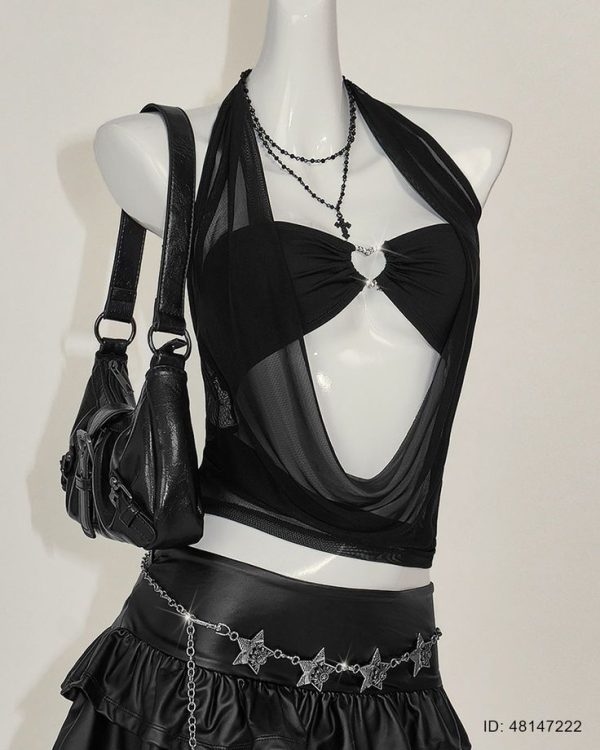 Hollow-Heart Rhinestone Decor Tank Top