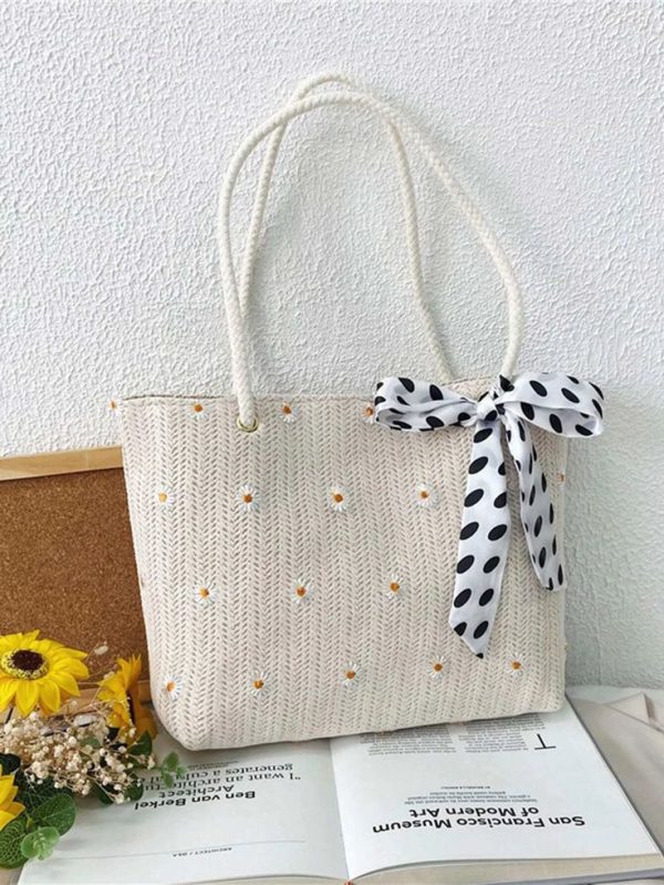 Floral Print Decorative Scarf For Mini Shoulder Bag, Bow Purse For Women