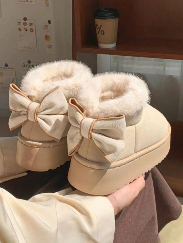 Women EVA Thick Sole Bow Decor Lined Slip-Resistant Flat Casual Shoes,Warm And Fashionable For Autumn/Winter