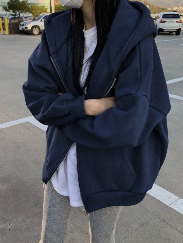 Drop Shoulder Zip Up Hoodie