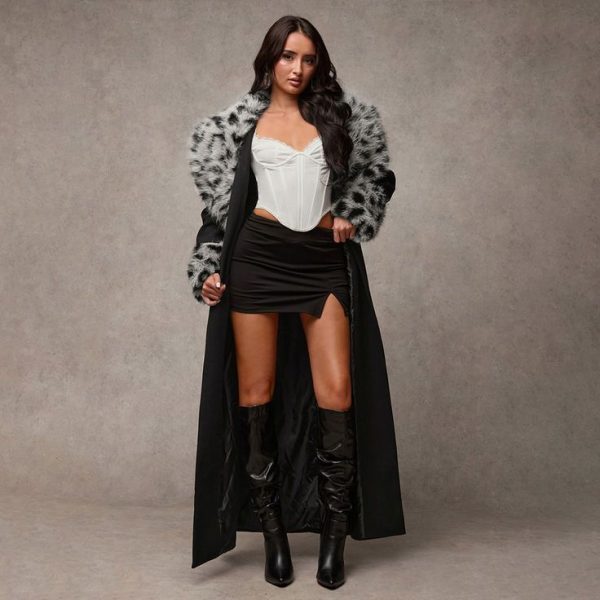 Fluffy Collar Long Sleeve Long Coat