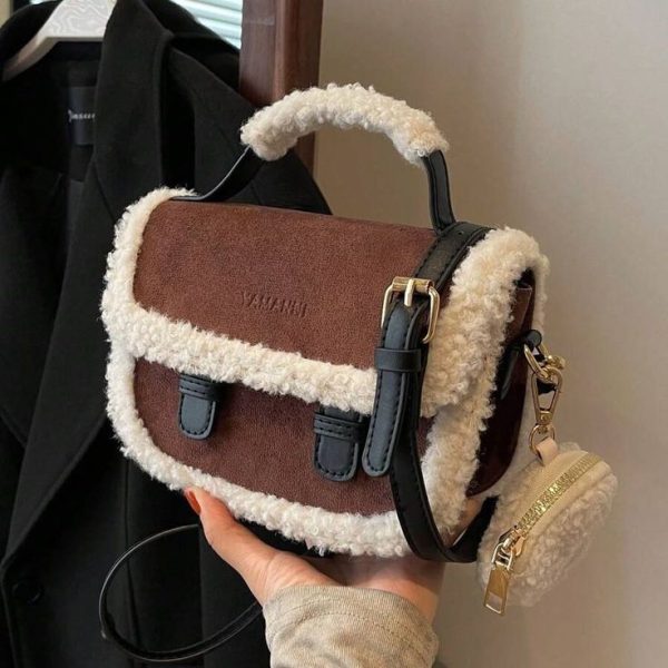 Coffee Brown Faux Suede Mini Handbag