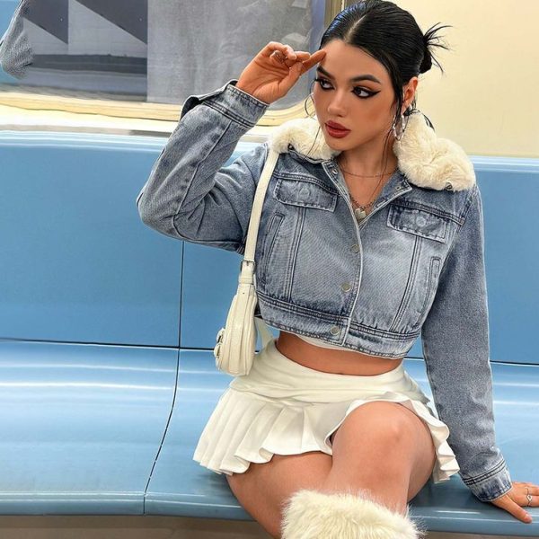 Short Denim Jacket With Thermal Lined