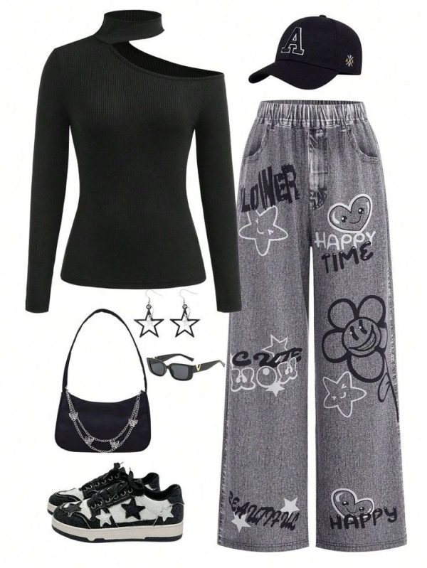 Digital Printed Woven Denim Pants