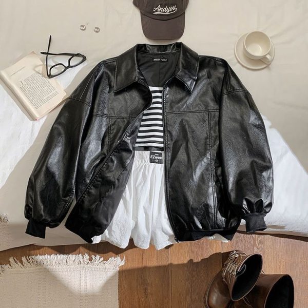 Long Sleeve Black Leather Jacket