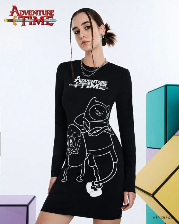 Black Tight Long-Sleeved Short Dress