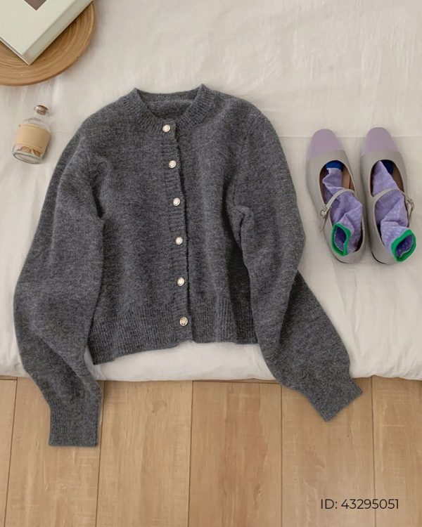 Front Button Long Sleeve Casual Knit Cardigan
