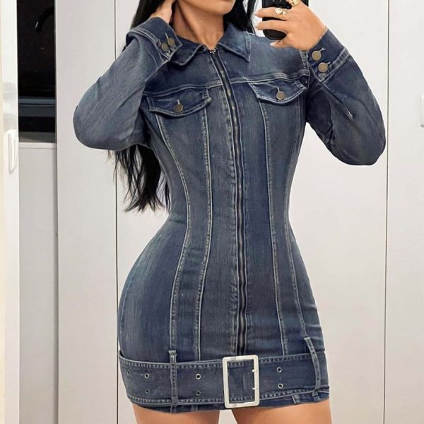 Zip Up Mini Denim Dress