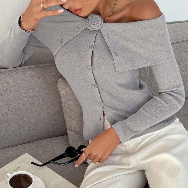 Floral 1-Shoulder Form-Fitting Sweater