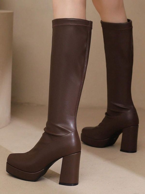 Thick Sole Long Boots With Sweater