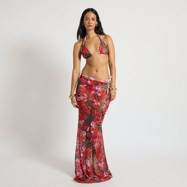 Floral Print Triangle Bikini Top And Bottom