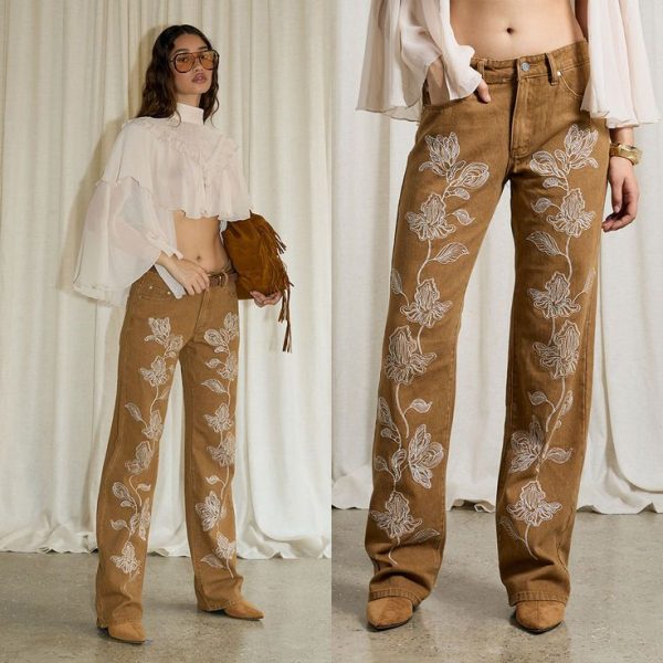 Floral Embroidered Straight Fit Jeans