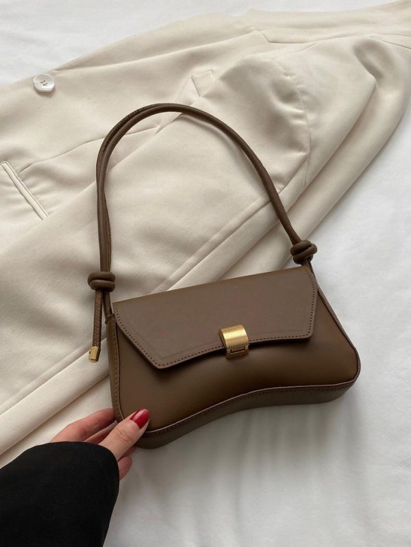 Retro Lightweight, Business Casual Chocolate Brown Flap Bag Vintage PU