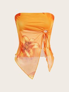 Sweetina Floral Print Asymmetrical Hem Ruched Sleeveless Camisole Top