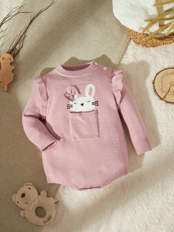 SHEIN Vintaside Kids Baby Girls' Knitted Long Sleeve Bodysuit