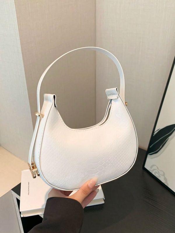 Metallic Snakeskin Embossed Hobo Bag Solid Color Crocodile Embossed Shoulder Bag