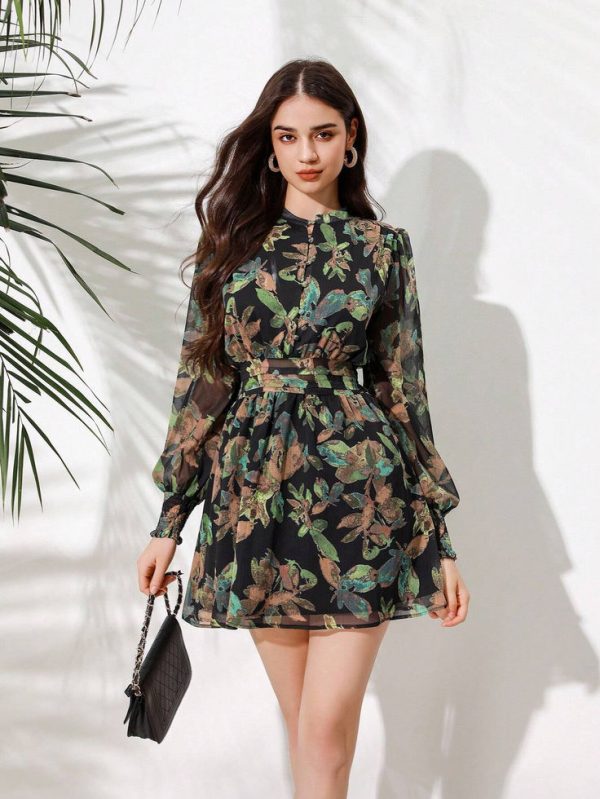SHEIN Rosie Women's Full Printed Lantern Sleeve Dress