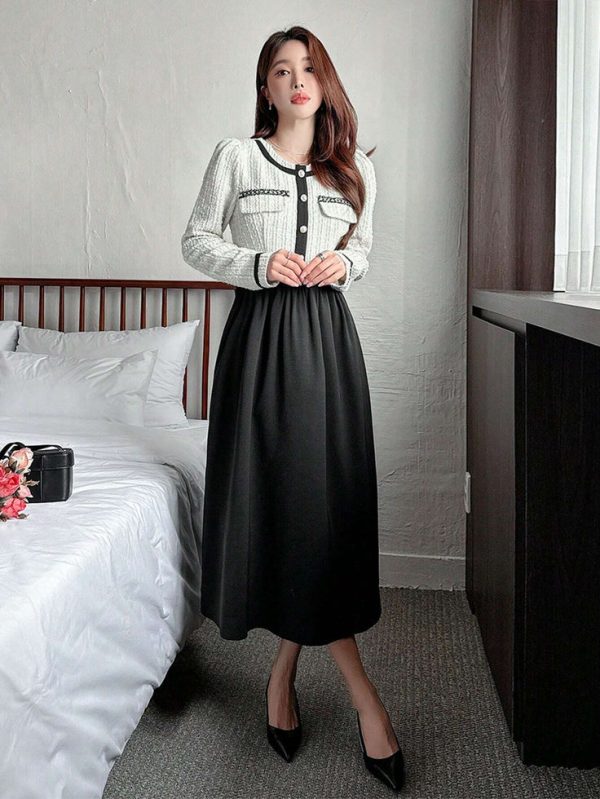 DAZY Women's Spring And Autumn Elegant Splicing Contrast Color Long Dress