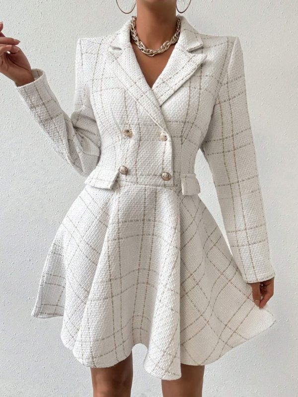 SHEIN Privé Women's Plaid Notched Lapel Collar Dress
