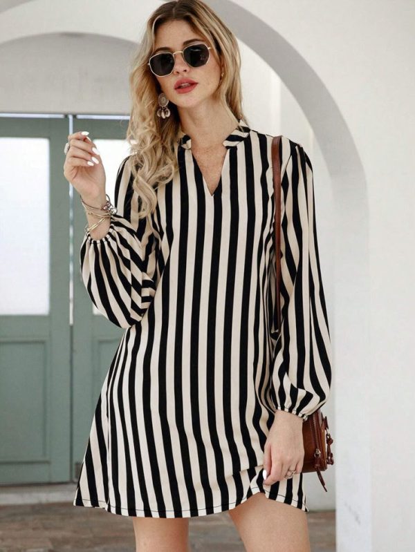 SHEIN VCAY Striped Notched Neck Tunic Dress