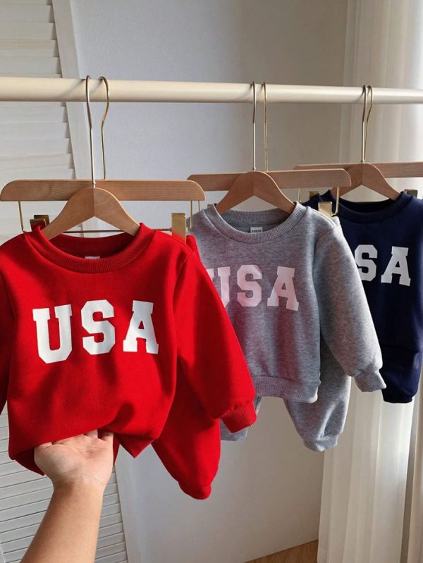SHEIN  Baby Boy & Girl Casual Sports  Sweatshirt And Elastic Waist Pants Basic Set, Suitable