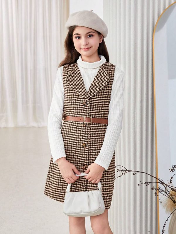 SHEIN 2pcs Tween Girl Autumn Winter Waistcoat Jacket Set With Blouse
