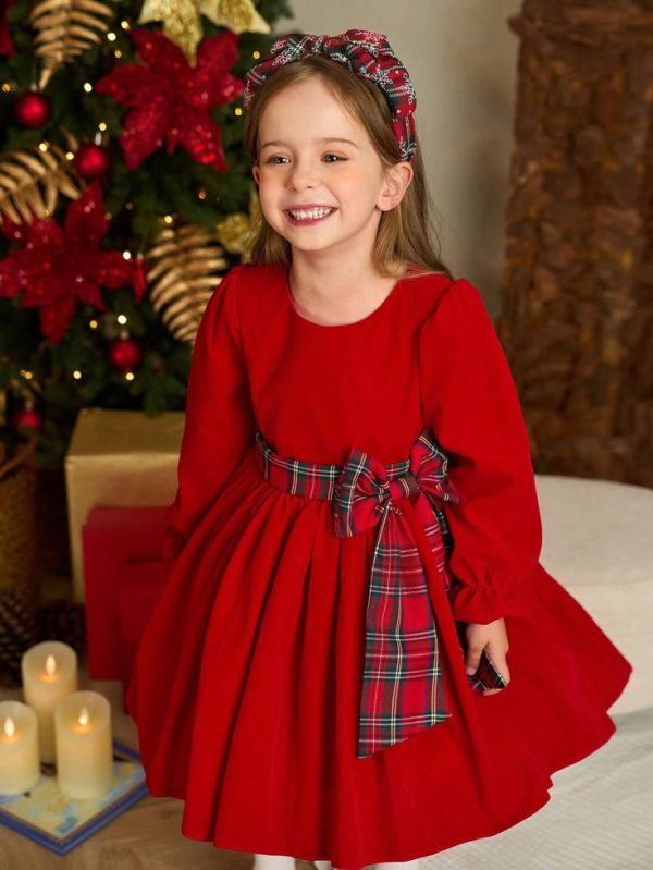 Glamorique Kids Christmas Red Children's Party Dress, Flower Girl Gown For Birthday Party
